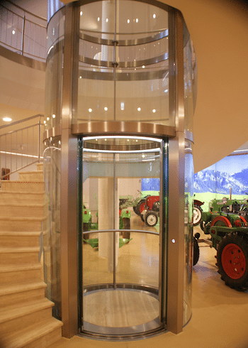 Complete this round. Circular Lift Section. Glass shaft.